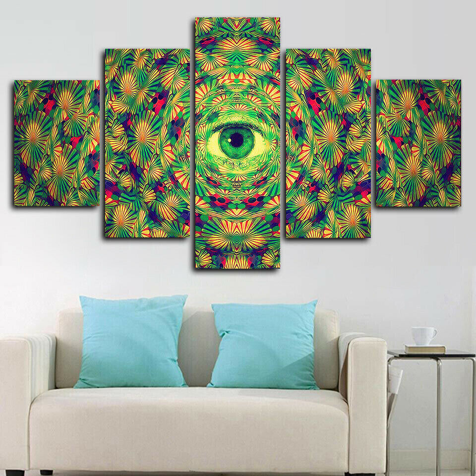 Psychedelic Experience Trippy Eye 5 Panel Canvas Print Wall Art Home Decoration