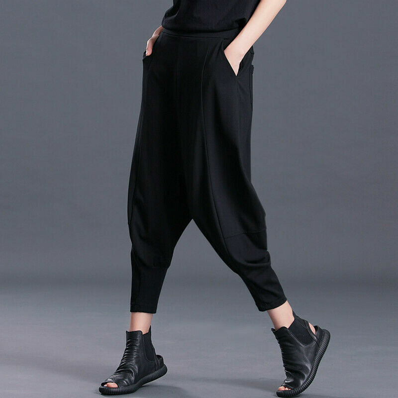 Women Men Drop Crotch Pants Baggy Harem Style Trousers Hippie Elastic Waist