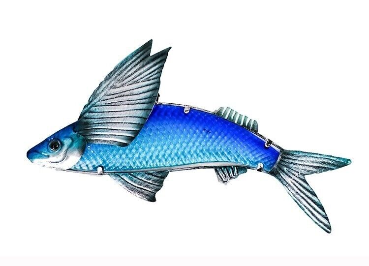 Wall Decor Flying Fish 2Pcs Metal Glass Sculpture Garden Art Hanging 38x2x18.5cm