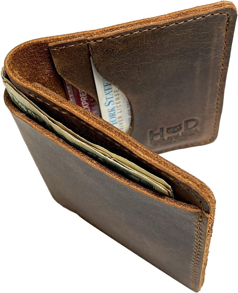Handmade Leather Bifold Wallet with Extra Layer Slim Accessory for Pocket Bag