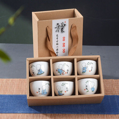 6Pcs Hand Painted Ceramic Kung Fu Tea Set Bowl Chinese Porcelain Creative Gifts