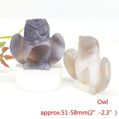 Animal Figurine Natural Stone Swan Eagle Fish Owl Penguin Statue Crystal Carving
