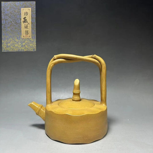 Chinese Yixing Zisha Clay Handmade Exquisite Teapot （双把提梁 底款：时大彬）