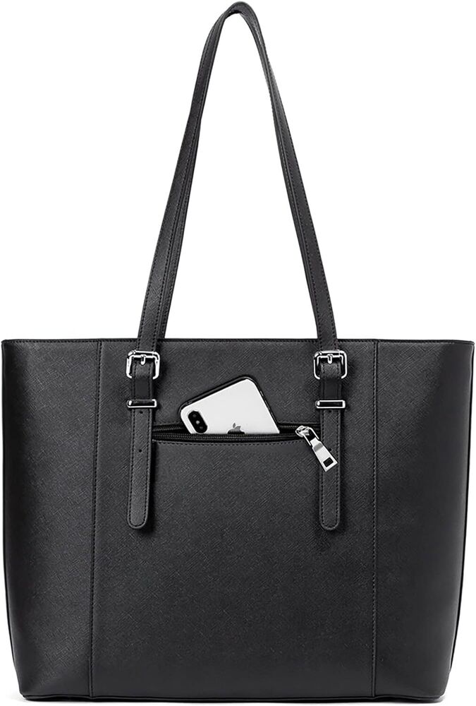 BROMEN Women Briefcase 15.6 inch Laptop Tote Bag Vintage Leather 4-black