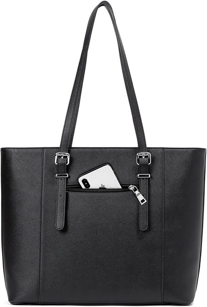 BROMEN Women Briefcase 15.6 inch Laptop Tote Bag Vintage Leather 4-black