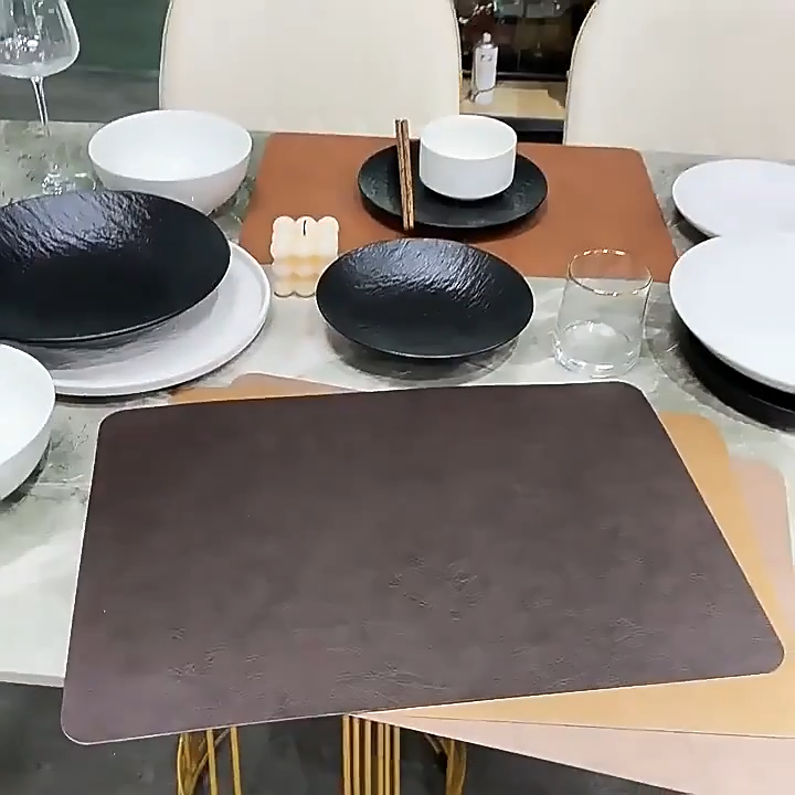 Placemat Leather Brown Light Luxury Solid Coffee Table Mats Waterproof 44.5x30cm