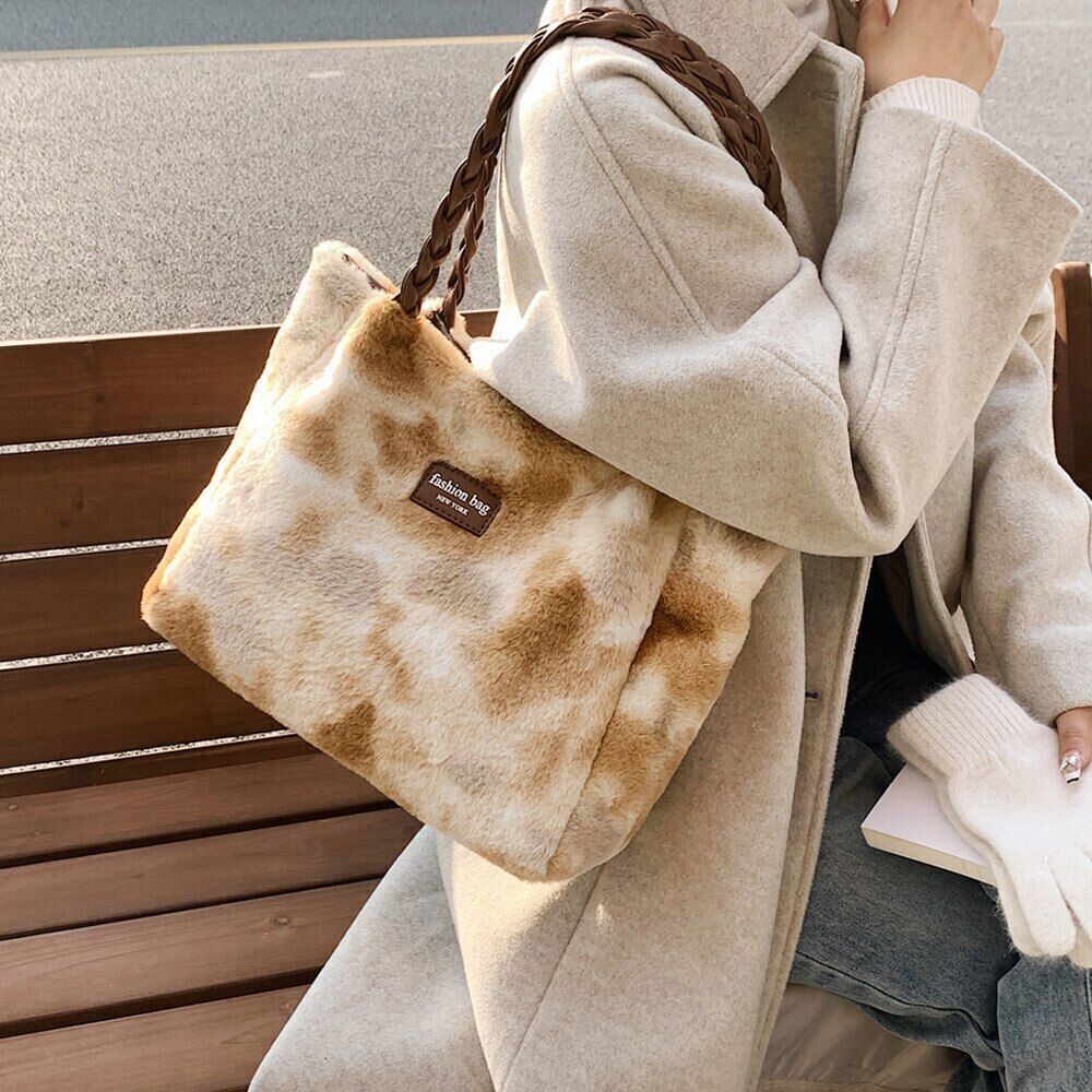 Faux Fur Plush Tote Bags Women Shoulder Bag Shopper Ladies Handbag