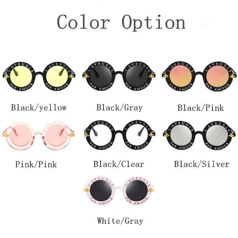 Round Frame Sunglasses Woman Retro Fashion Style Glasses Female Bee Design UV400