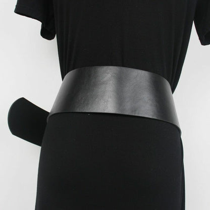 Women Vintage Waist Belts Metal Buckle Luxury Dress Wide PU Waistbands 111x7.8cm