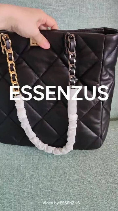 Quilted Lambskin Leather Shoulder bag Tote Purse Chain Top Handles Handbag
