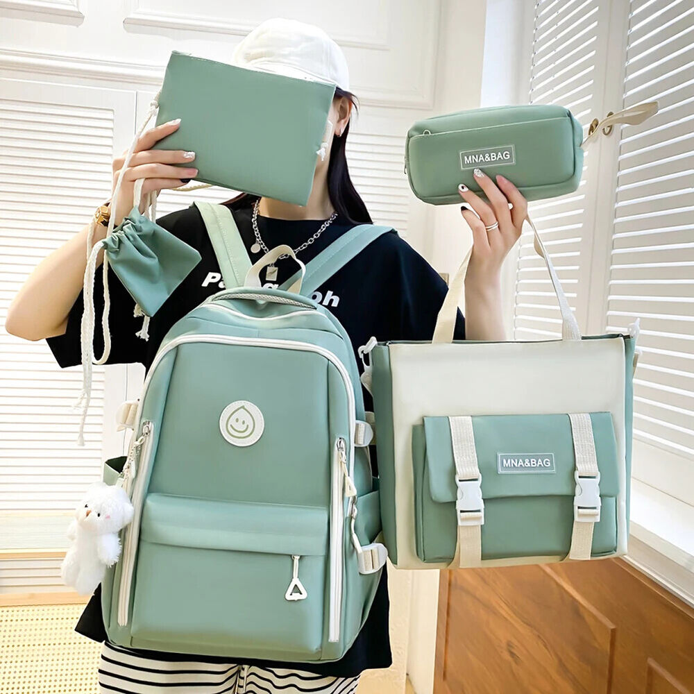 5pcs/set High School Backpack School Bags Teenage Girls Pockets Backpack Women