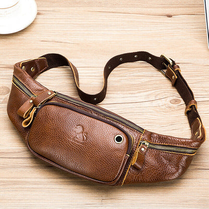 Men's Outdoor Genuine Leather Retro Waist Fanny Pack Crossbody Sling ShoulderBag