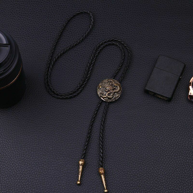 Men Women Bolo Ties Ethnic Fashion Silver Chinese Dragon Necklace Chain Pendant