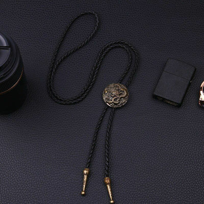 Men Women Bolo Ties Ethnic Fashion Silver Chinese Dragon Necklace Chain Pendant