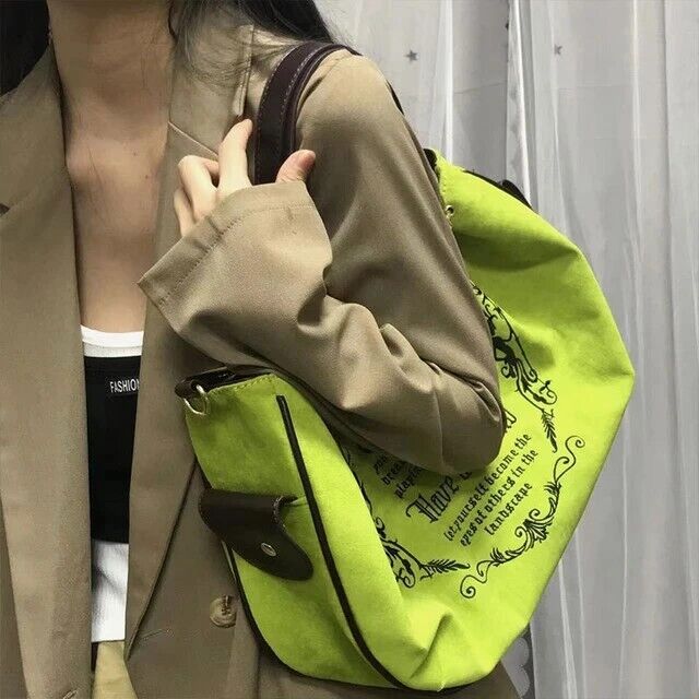 Y2K Vintage Canvas Gothic Style Tote Handbag Embroidery Letter Style Women's Bag