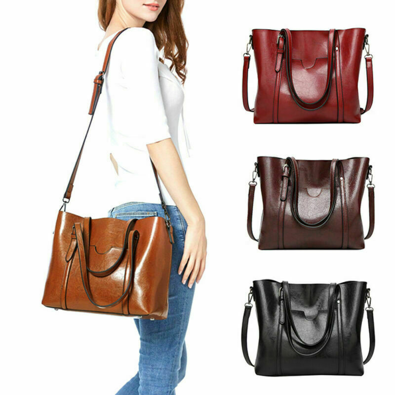 Women's Large Retro Handbag PU Leather Shoulder Bag Purse Messenger Tote Satchel