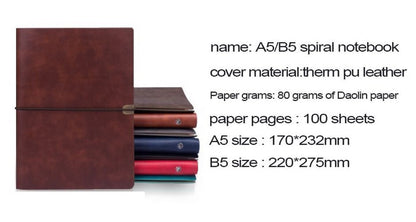 Notebook Soft Cover Spiral Diary Agenda Journal Planner Notepad A5 B5 PU Leather
