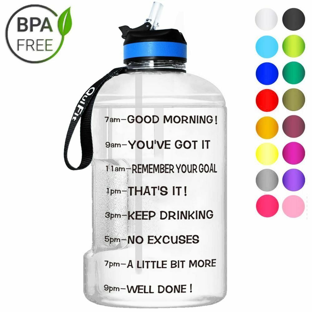 Water Bottle 1 Gallon Straw Clear Plastic Drinking Bottles Big GYM Jug Cup BPA