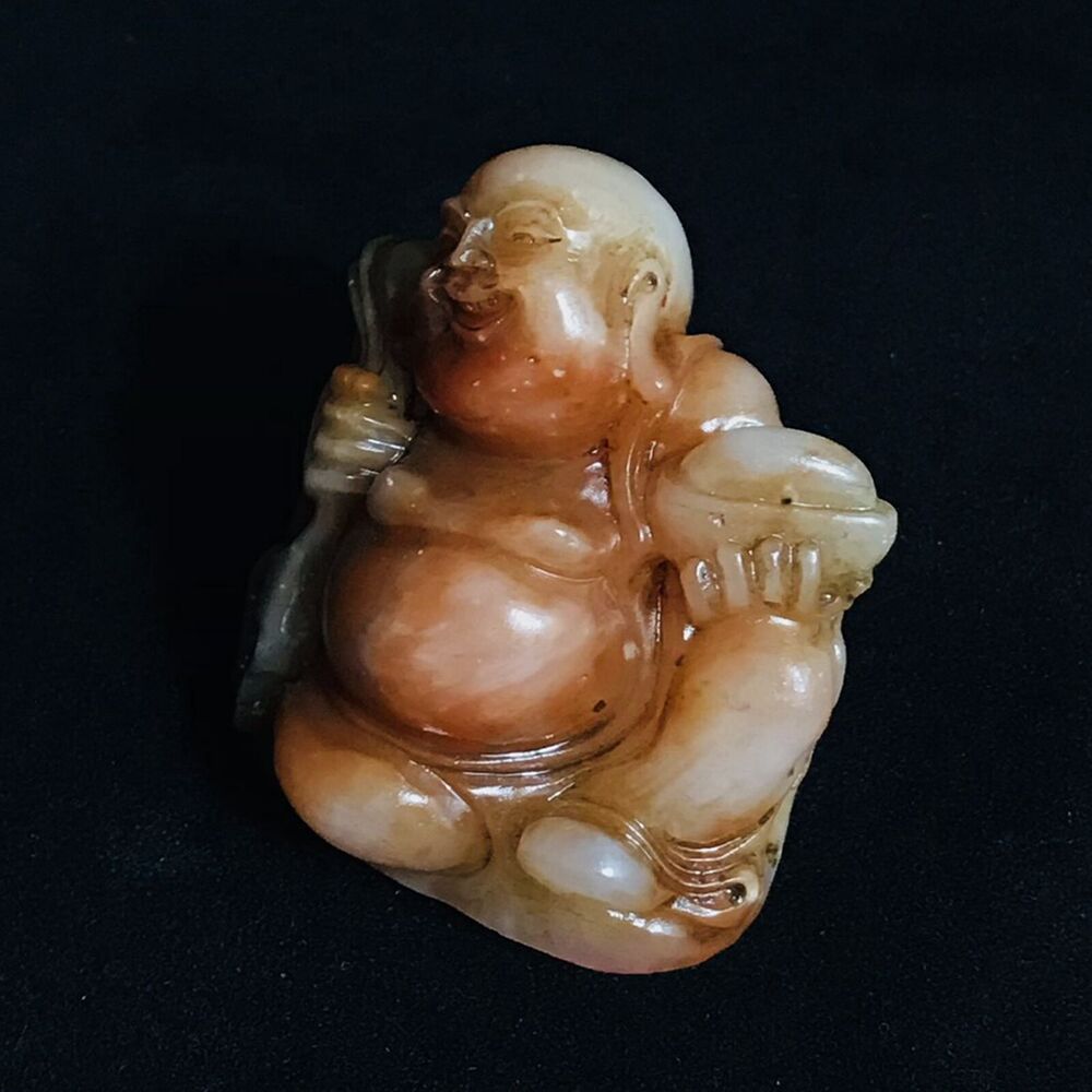 Antique Chinese Shoushan Stone Carved Laughing Buddha Statue Seal Carving Seals
