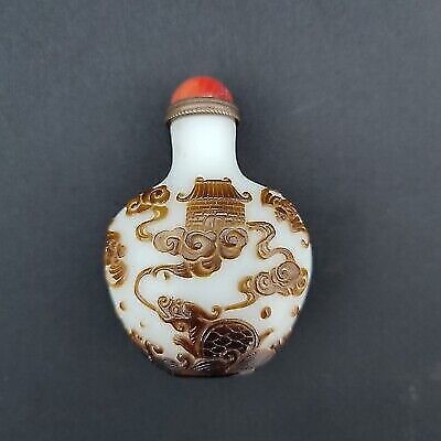 Bejing snuff bottle glass antique carving phoenix statue dragon turtle sculpture