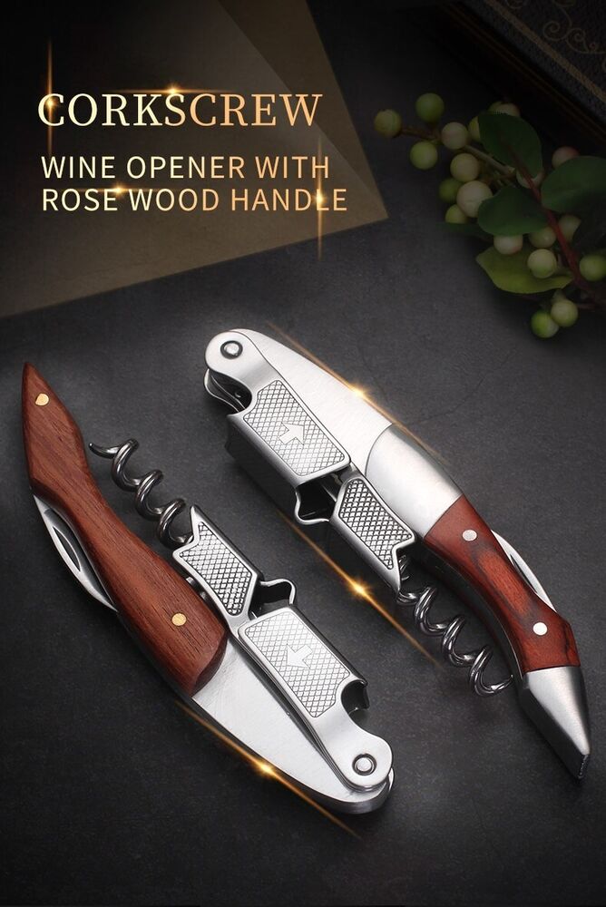 Wood Handle Corkscrew Luxury Bottle Opener Wooden Cutter Wine Tools Metal Steel