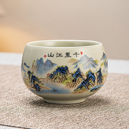 140ml Ceramics Ru Kiln Teacup Master's Cup Tea Set Tea Tasting Cup Retro Chinese