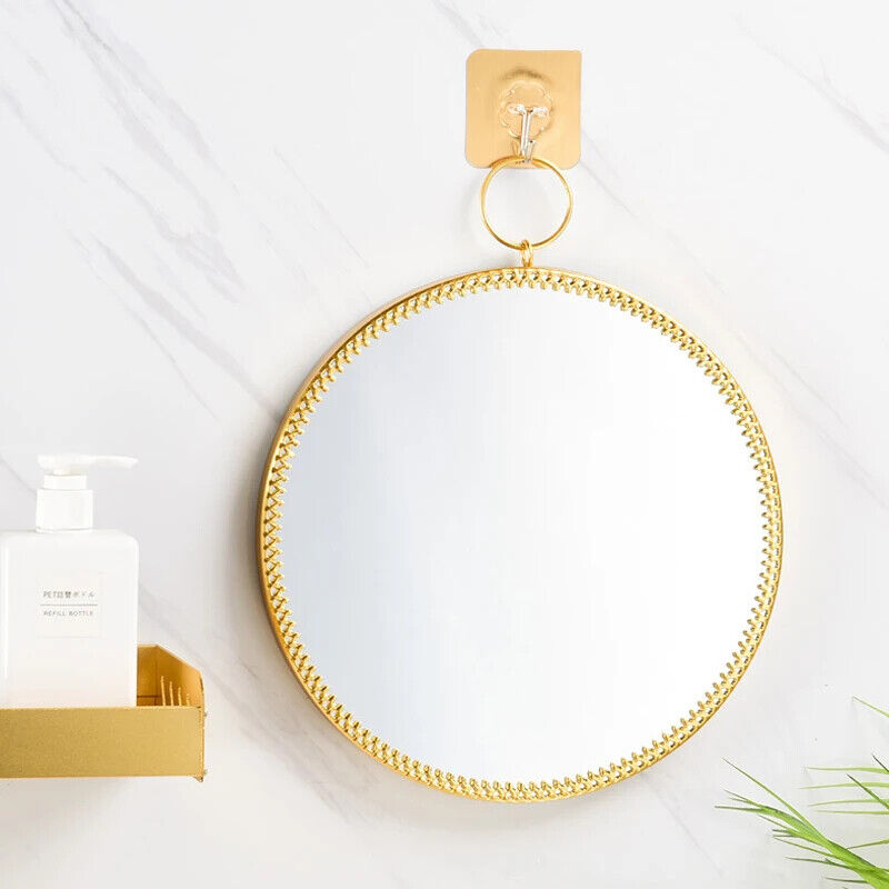 Wall Hanging Mirror Nordic Glass Metal Round Bedroom Bathroom Decoration 27x34cm