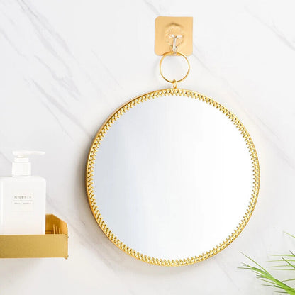 Wall Hanging Mirror Nordic Glass Metal Round Bedroom Bathroom Decoration 27x34cm
