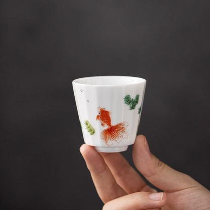 Ceramic Tea Cup Set of 6 Cute Fish Chinese Tea Cups 60ml