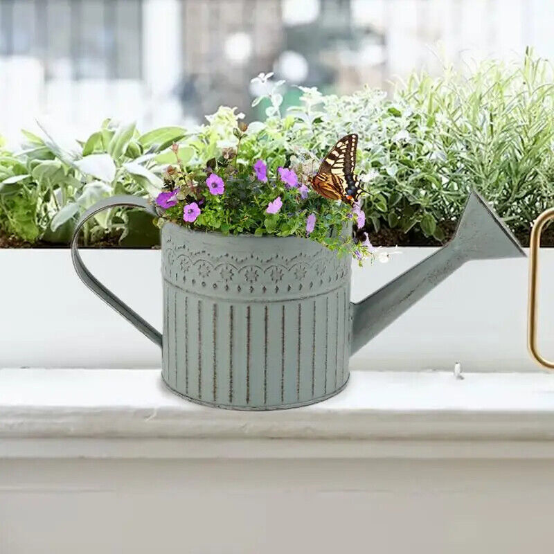 Flowers Vase Metal Vintage Jug Bucket Galvanize Handle Shabby Chic Farmhouse Can