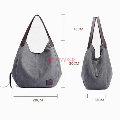 New Women Canvas Tote Bag Casual Handbag Travel Large Zipper Shoulder Purse