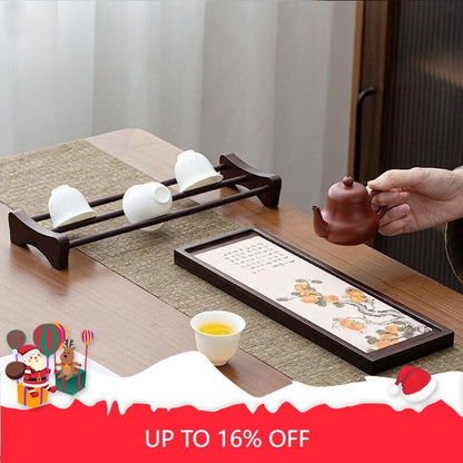 Absorbent Ceramic Tea Tray with Cup Holder|Bamboo Gong Fu Tea Tray