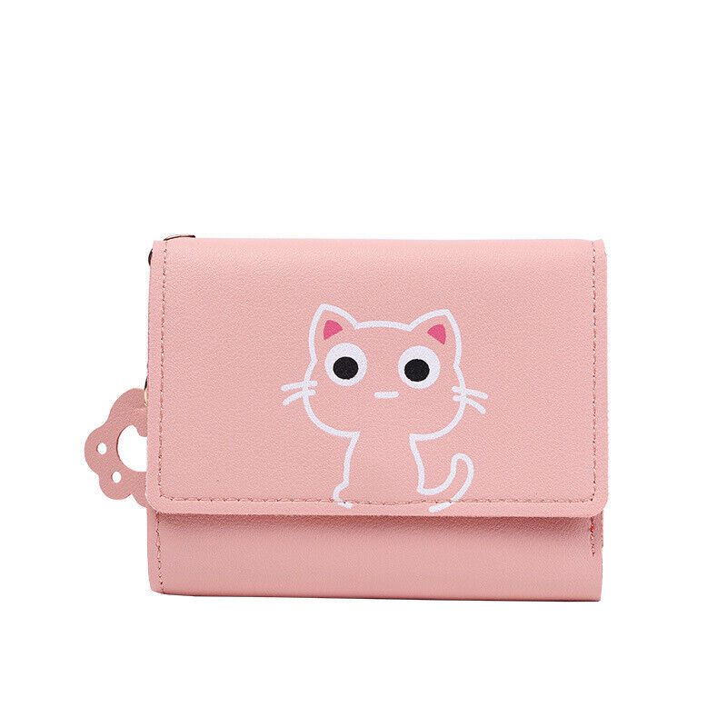Women Wallet Cute Cat Short Wallet Leather Purse Girls Money Bag Card Holder