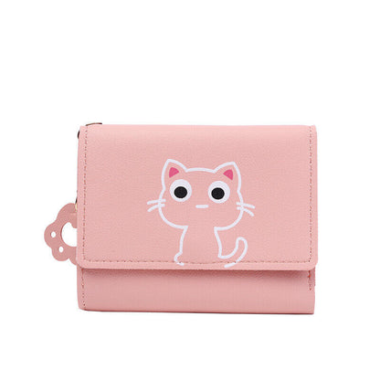 Women Wallet Cute Cat Short Wallet Leather Purse Girls Money Bag Card Holder