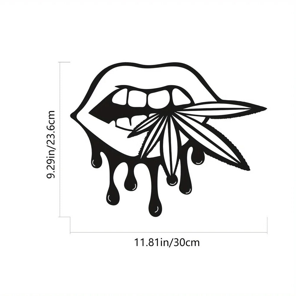 Metal Lips Bitting Weed Leaf Halloween Decor, Halloween Metal Garden