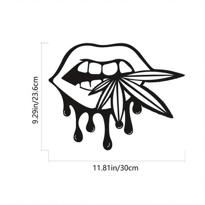 Metal Lips Bitting Weed Leaf Halloween Decor, Halloween Metal Garden