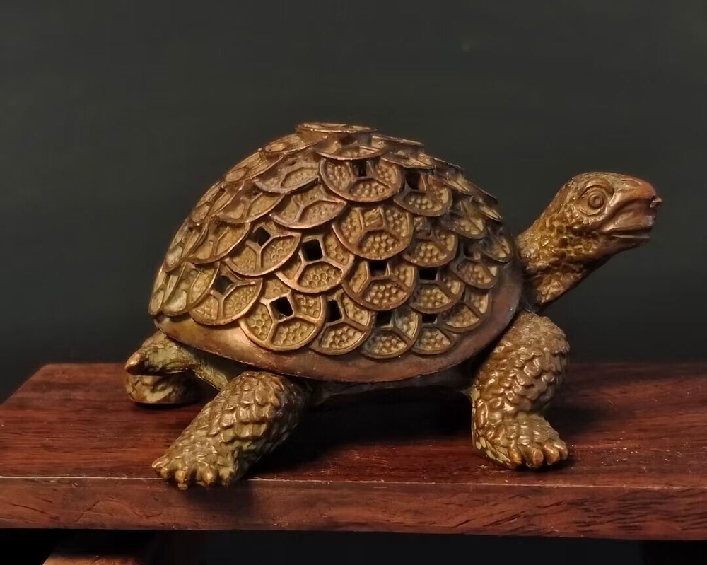 Chinese old bronze collect tortoise turtle figure statue incense burner buddha