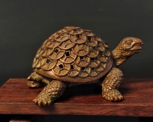Chinese old bronze collect tortoise turtle figure statue incense burner buddha