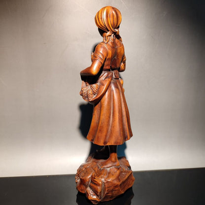 vintage wood carving Boxwood wooden sculpture happy farmer big harvest Figurine