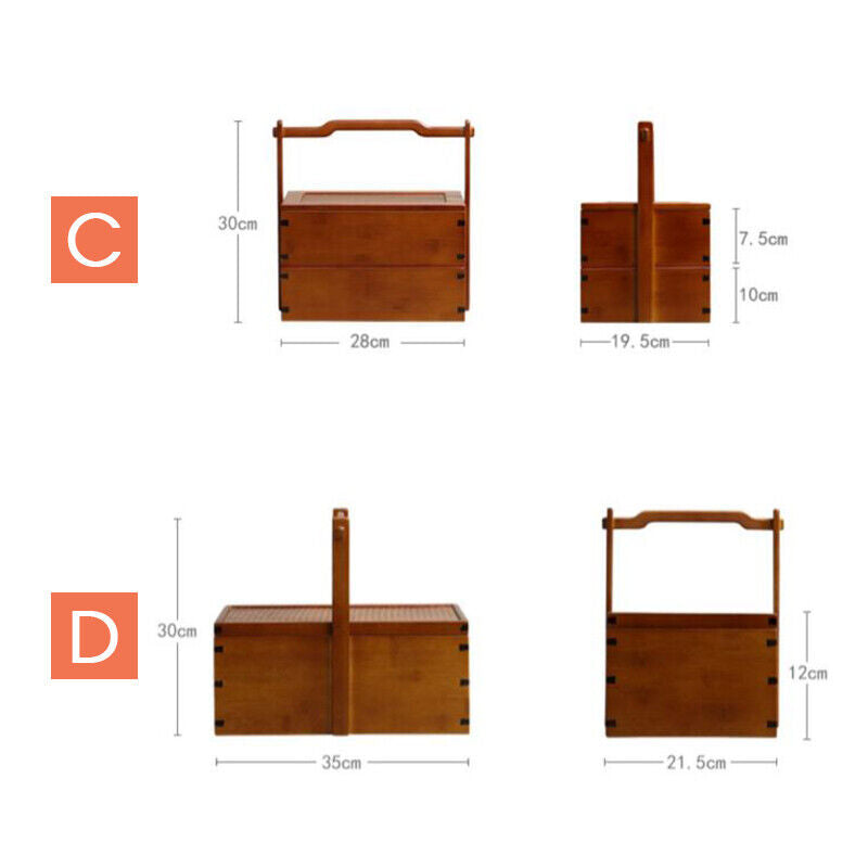 Portable Teacup Teapot Fruit Food Bamboo Storage Box Retro Basket Picnic Box