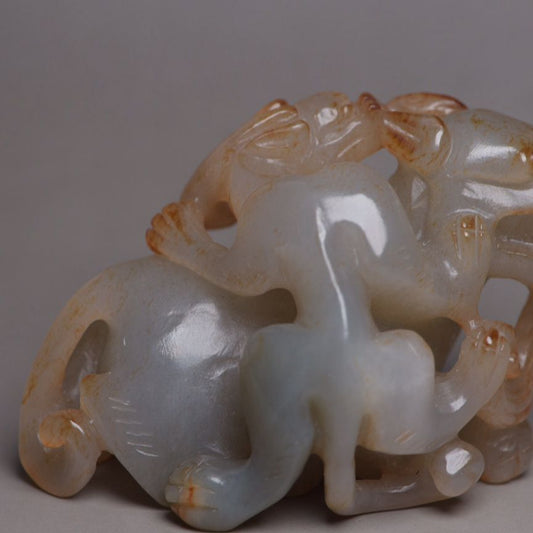 Antique Chinese Natural Hetian Jade Carving Beast Statue Exquisite Sculpture Art