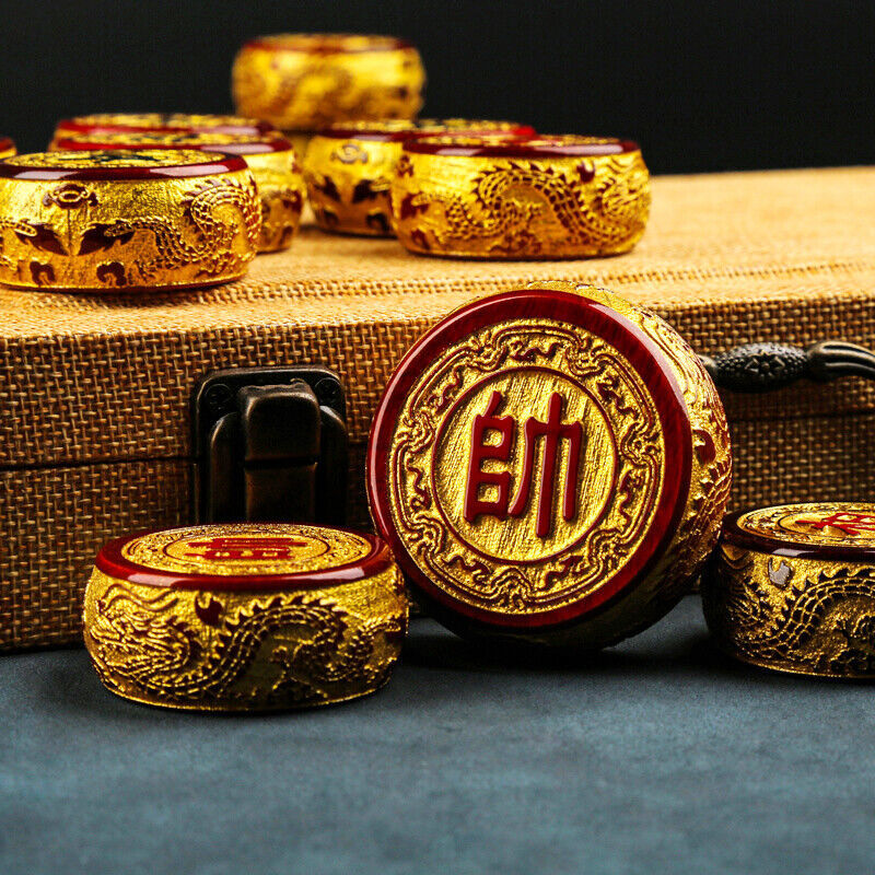 Chinese Chess Luxury Golden Phoebe Wooden Gilded xiangqi game Chess Collectible