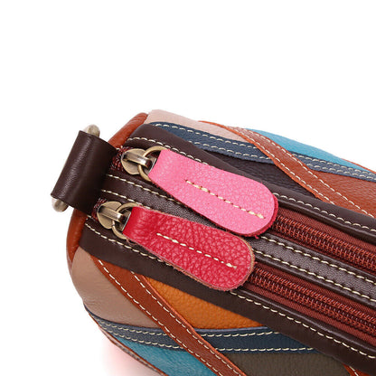 Real Leather Colorful (random) Patchwork Handbag Women's Tote Sling Shoulder Bag