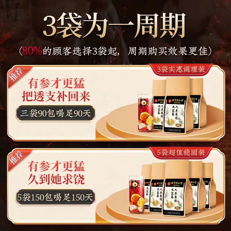 TongRenTang Ginseng and Yellow Essence Nine Treasures Tea 同仁堂人参黄精九宝茶150g/袋 男人茶