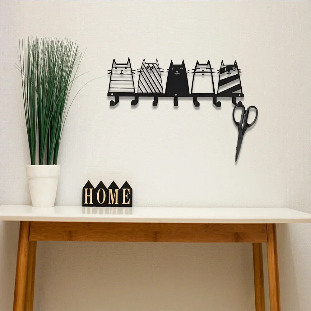 Cute Cat Decorative Hook, 7 Hooks, Coat Rack, Cat Decor Wall Mounted Coat Rack
