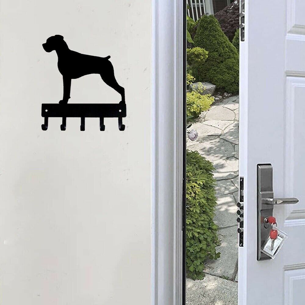 Boxer (Natural Ears) Dog Key Rack Hanger Wall Mounted Hook Up Pendant Wall Art