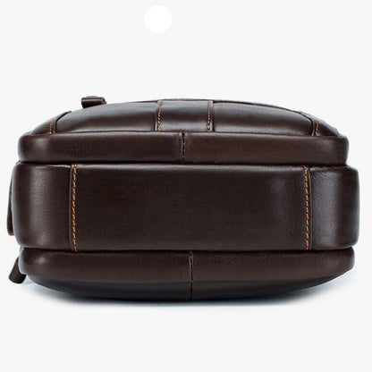 100% Genuine Leather Men's Sling Shoulder/Messenger Bag Double Zipper 8" Handbag