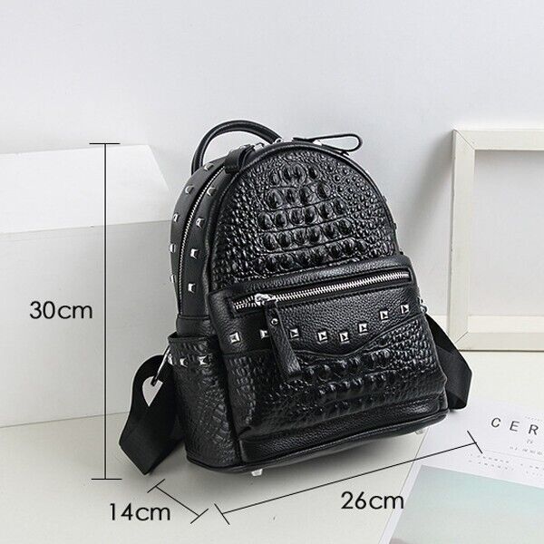 Top Cow Leather Black Women's bag, Soft Leather Crocodile Print Backpack Travel