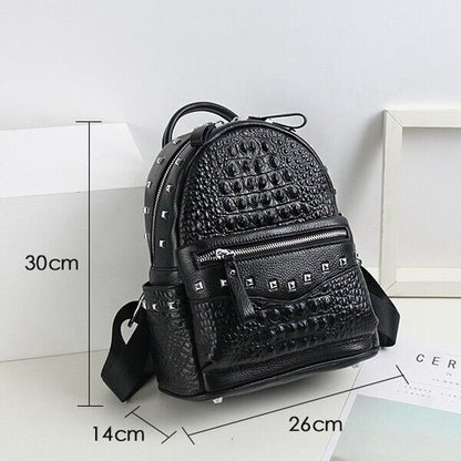 Top Cow Leather Black Women's bag, Soft Leather Crocodile Print Backpack Travel
