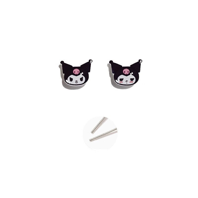 Kawaii Kuromi Sanrioed Ear Stud S925 Silver Jewelry Fashion Earrings Girls Gift